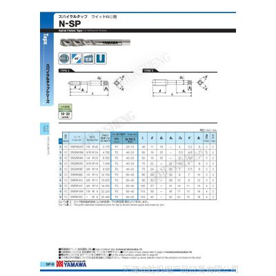 YAMAWA丝攻丝锥 机用英制丝攻 英制细牙丝攻 英制加长丝锥规格