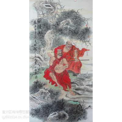 中国画名家王英民国画人物精品红衣罗汉图