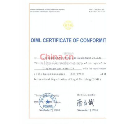 OIML CERTIFICATE OF CONFORMITY