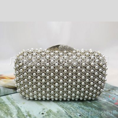 珍珠镶钻晚宴包 出口欧美女包磁扣硬壳手包新娘婚宴手包16603