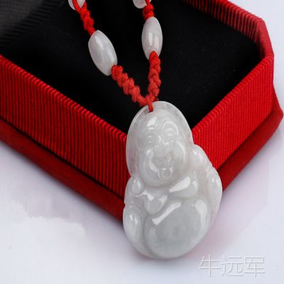 翡翠A货真品冰糯种弥勒佛双面工艺开心笑佛大肚弥勒佛玉吊坠挂件