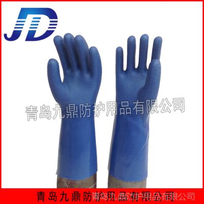 自产自销批发工业浸塑全浸胶蓝耐油劳保手套加厚磨砂可加工定做pvc手套