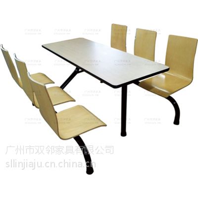 广州双邻供应学校食堂多人位连体餐桌椅弯曲木W415