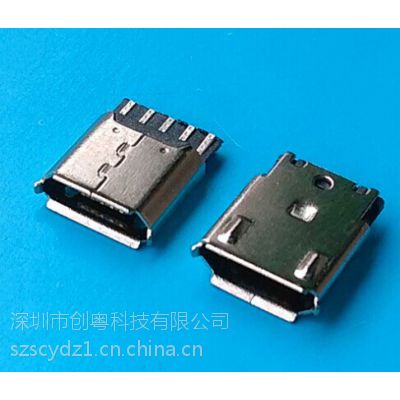 MICRO USB 焊线式5P 180°焊线有卷边 B型不通孔 铜壳