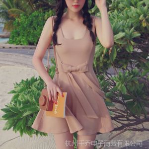 供应韩版女装一件代发免费代理2014夏装新款方领无袖背心连衣裙子夏季