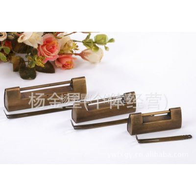 供应明清仿古挂锁铜锁纯铜古锁鱼锁横开挂锁老式锁头家具挂锁间距4.2
