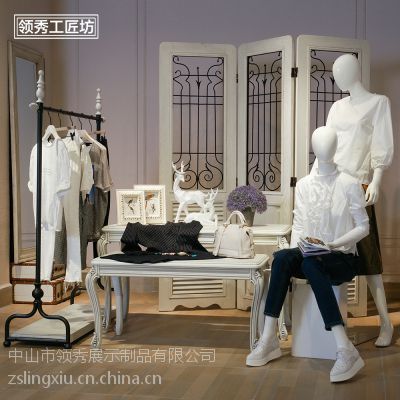 不锈钢金属挂衣架落地式女装店陈列架中岛侧挂架衣服展示架