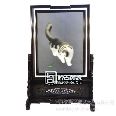 中國美術 七宝焼 景泰蓝 猫 蝶々 蘇繡 雙面繡 双面绣猫|苏绣猫|外国人喜爱的礼品|中国风礼品|芝然斋|400-8866-763