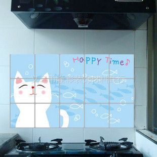 供应韩国正版铝箔厨房防油贴纸 瓷砖贴耐高温 白色猫咪 6张包邮江