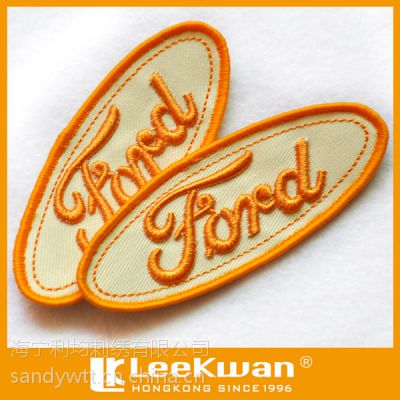 浙江嘉兴客户定制英文字母风格椭圆形状刺绣徽章立体绣包边价格 中国供应商