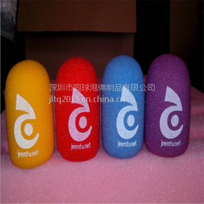 深圳生产 100*60MM海绵植绒印LOGO电视台话筒海绵套 可订做