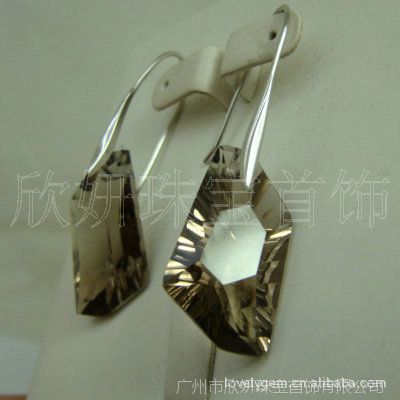 供应925银镶天然茶晶耳坠成品  欣妍珠宝  样式新颖