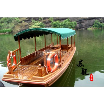 6米帆布游船 公园观光手划船 木质湖面观光船 特色旅游载客游船