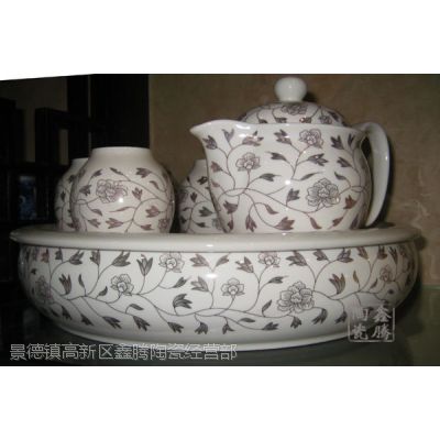 供应粉彩雕刻茶具-粉彩龙纹茶具，茶具批发，鑫腾陶瓷