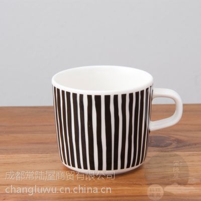 日本进口芬兰marimekko Varvunraita黑色条纹杯子 碗