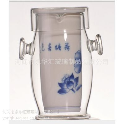 厂家批发定制耐热玻璃红茶泡茶器/陶瓷内胆过滤红茶双耳杯