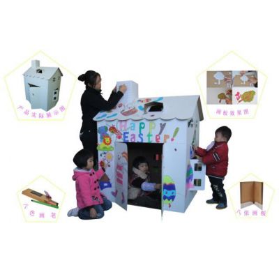 供应儿童DIY益智玩具屋/立体拼装手绘涂色纸屋/房子模型