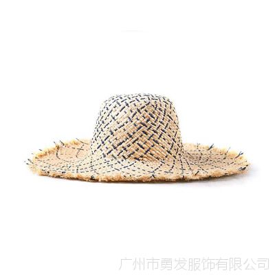 勇发服饰 磨边做旧混色草编大檐沙滩遮阳草帽加工定制 春夏