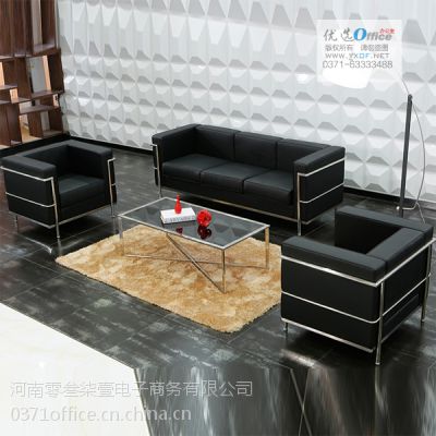 办公室西皮沙发商务真皮沙发三位办公沙发茶几组 价格 厂家 中国供应商
