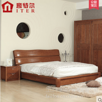 美国红橡木床大气纯实木床简约现代实木床9669