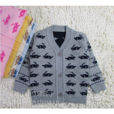 广东毛衣厂家批发童装毛衣 0-2岁婴儿毛衣针织开衫儿童毛衣宝宝卡通图案兔子纯棉保暖童针织衫