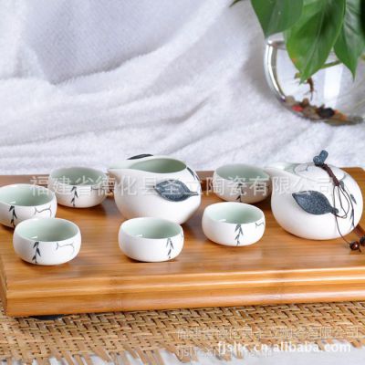 供应厂家直销 ***礼品茶具 玉雪玲珑之秋韵 手绘 定窑 德化整套茶具