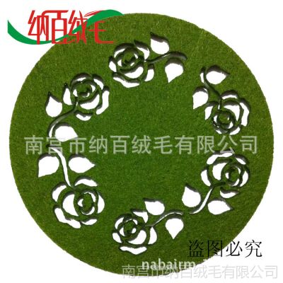 批发供应绿色玫瑰创意新款毛毡杯垫餐垫隔热垫欧式11cm支持定做