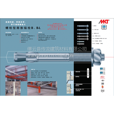 供应螺栓型规格M10x215 承载力设计值1180公斤 正宗MKT曼卡特 型号B 后膨胀锚栓