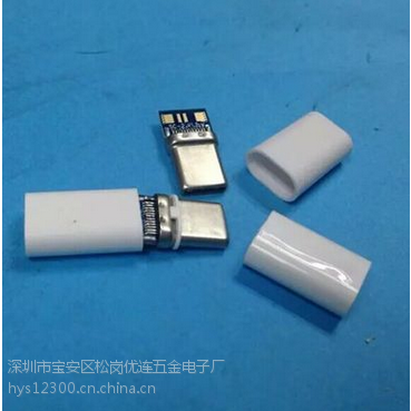 USB 3.1 C TYPE-C公头拉伸壳带3.0PCB板 6+2=8个焊点 双面插 带外壳白色