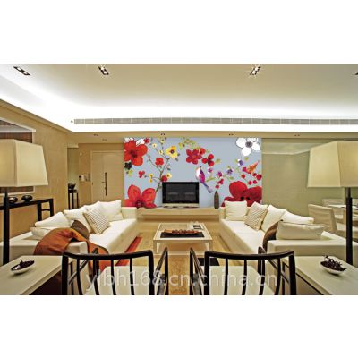 大型无缝壁画厂家供应时尚欧式花型 客厅电视背景专用 无缝宣绒布 英仑壁画