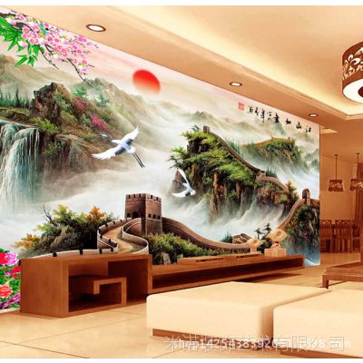 大型壁画 中式山水国画万里长城3d立体电视客厅背景装饰墙纸壁纸