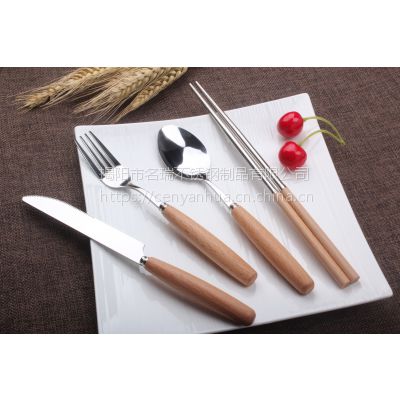 实木柄刀叉勺不锈钢餐具套装木柄筷子 厂家直销