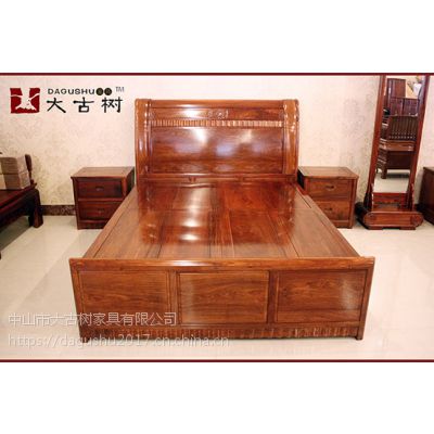 刺猬紫檀【卧室家具系列】中山红木家具中式祥云大床_大古树