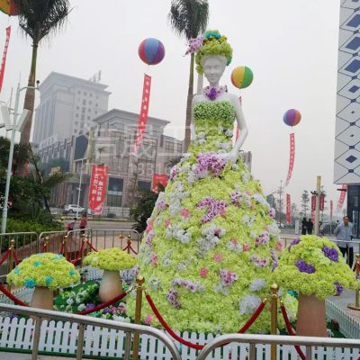 外国美女彩色花雕塑 企石浩晟仿真植物绿雕来图定制塑料雕塑 过江龙