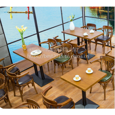 倍斯特 现代中式西餐厅休闲简约咖啡厅茶餐厅实木桌椅组合厂家定制