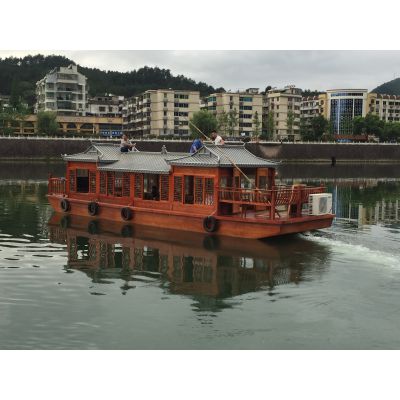 电动木船 山东定制青岛木船画舫 餐饮船景区旅游客船