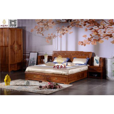 如金红木大床销售-古典中式大床供应-花梨木卧室家具