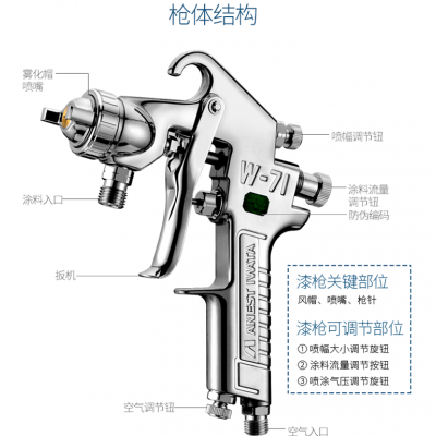 IWATA日本岩田喷枪喷漆枪W-71上下壶家具汽车高雾化油漆喷枪厂家