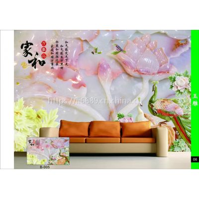 热销荷花石雕订做《大型壁画电视背景墙/个性壁画定制》一件代发