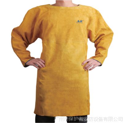 友盟AP-6200焊接围裙 牛二层皮材质柔软舒适金黄色全皮长袖围裙