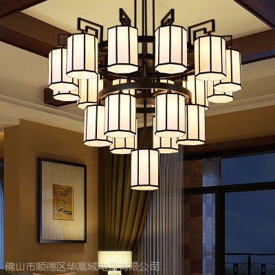 新中式吊灯酒店大堂大厅包厢别墅餐厅铁艺工程定制三层灯具