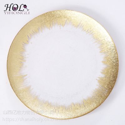 HOLY热销款婚礼家居装饰金箔边玻璃盘