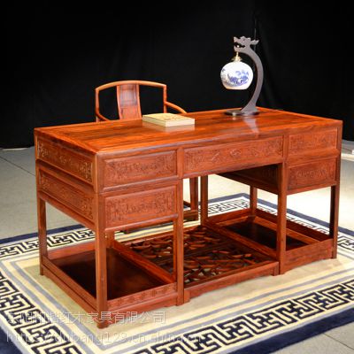 供应东阳和谐红 红木书桌 刺猬紫檀系列古典中式书桌