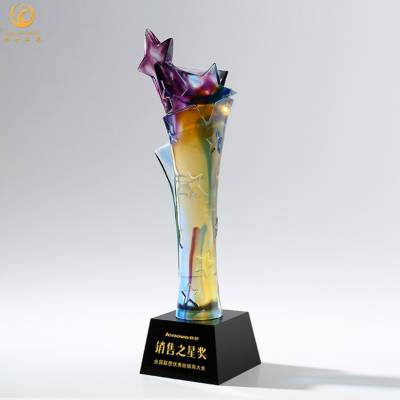 上海***奖杯制作，琉璃握手纪念品，提供来样定制琉璃工艺品
