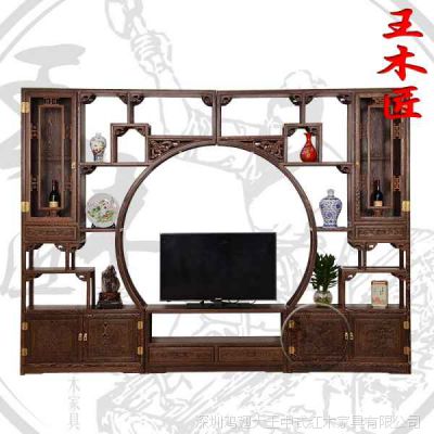 王木匠鸡翅木电视柜背景柜墙实木影视组合柜套装客厅中式红木家具