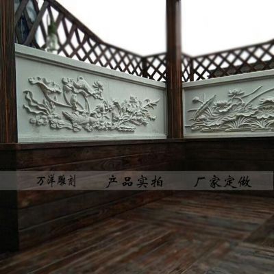 石雕浮雕栏板汉白玉栏杆花草鱼鸟壁画景观装饰物石材板材定做