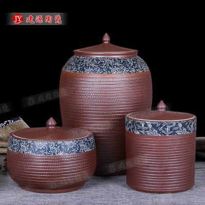 陶瓷米缸水缸厂 20斤50斤陶瓷茶叶罐 带盖防虫防潮陶瓷罐定做
