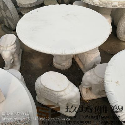 石桌石凳 汉白玉雕塑 家用汉白玉石桌石凳花园户外玖坊雕塑0550555