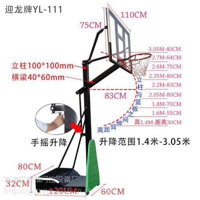 迎龙牌青少年手摇升降篮球架 幼儿园移动篮球柱儿童 比赛训练型篮球框