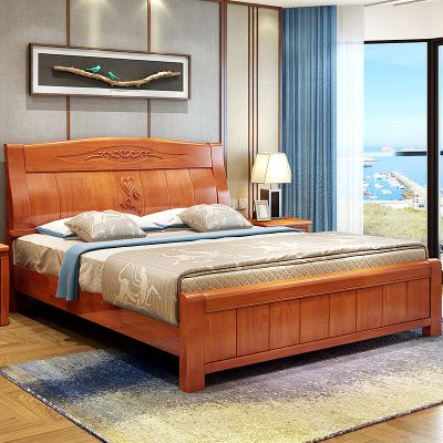 全实木橡木床中式双人床1.5米1.8米现代简约橡木床婚床鑫平阁实木家具厂家直销
